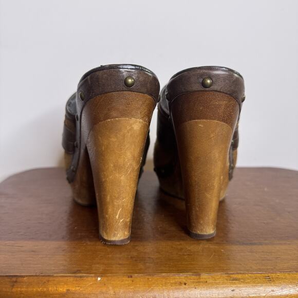 Vintage Y2K Ralph Lauren Brown Suede Studded Clogs Mules Wooden Block Heels 7 M - Picture 4 of 8